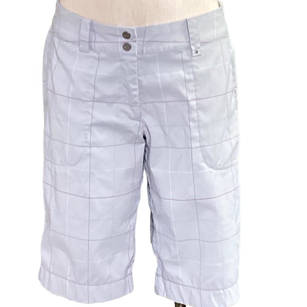 Nike Golf Dri Fit Womens‎ Windowpane Plaid Bermuda Shorts M/10 Gray 137R